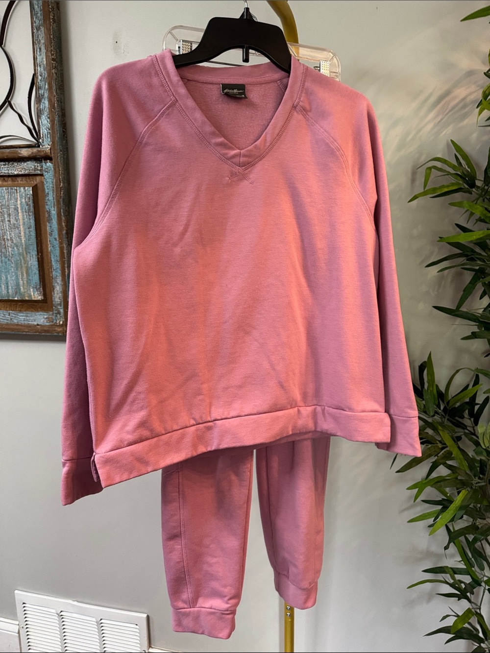Eddie Bauer Pink V-Neck Sweatshirt & Jogger Pajama Set